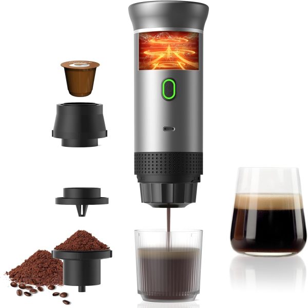 Portable Coffee Maker Espresso Machine, Travel Espresso Maker, Cafetera Portatil Expreso with Small Tea Cup, Compatible with Ground Coffee & NS Capsule for RV,Car, Hiking, Camping Office