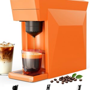 3-IN-1 Single Serve Coffee Maker, 19Bar Espresso Machine Compatible with 、NS Pod＆ Ground Coffee,with PID＆NTC Control, 3 Brew Sizes & 27oz Water Tank,Touch Screen＆20s Preheat,Orange