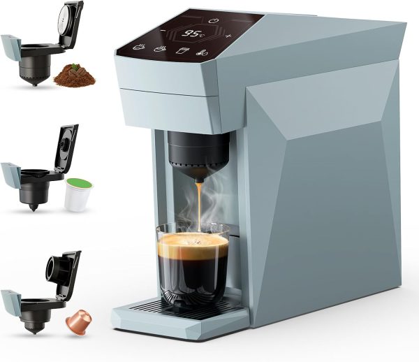 3-in-1 Single Serve Coffee Maker, Compatible with ,  OriginalLine Capsules & Ground Coffee, 19 Bar Espresso Machine, 1400W Fast Brew in 1 Min, Compact for Home and Office, Gray