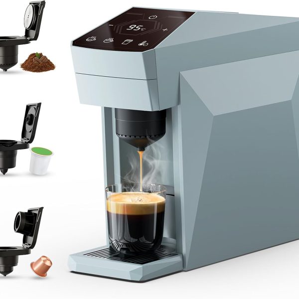 3-in-1 Single Serve Coffee Maker, Compatible with ,  OriginalLine Capsules & Ground Coffee, 19 Bar Espresso Machine, 1400W Fast Brew in 1 Min, Compact for Home and Office, Gray
