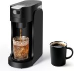 Single Serve Coffee Maker, 3 Seconds Instant Hot with Adjustable Temperature Control, Dual Brew Modes, Transparent Water Tank & Removable Stand, Fast Brewing Coffee Machine, Black