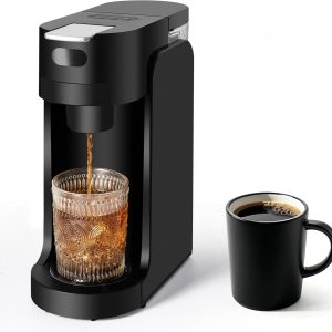 Single Serve Coffee Maker, 3 Seconds Instant Hot with Adjustable Temperature Control, Dual Brew Modes, Transparent Water Tank & Removable Stand, Fast Brewing Coffee Machine, Black