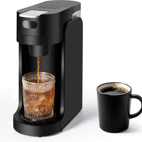 Single Serve Coffee Maker, 3 Seconds Instant Hot with Adjustable Temperature Control, Dual Brew Modes, Transparent Water Tank & Removable Stand, Fast Brewing Coffee Machine, Black