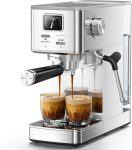 Semi-Automatic Espresso Machine, 20 Bar Stainless Steel Espresso Machine with Pressure Gauge, Steam Milk Frother, Hot Water Function, Removable Water Tank & Cup Warmer