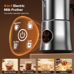 Milk Frother, 4 in 1 Milk Frother and Steamer, Automatic Warm and Cold Foam Maker, Hot Chocolate Maker, Electric Frother for Coffee, Cappuccino, Latte, Choc, Silver
