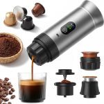 Portable Espresso Coffee Maker, Battery Operated Rechargeable Travel Coffee Machine, Self Heating Mini Coffee Maker for Camping & Car, Works with Ground Coffee & Capsules, 80ml