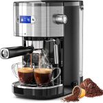 Espresso Machine, 20-Bar Professional Espresso Coffee Machine with Milk Frother & 45oz Removable Tank, Compact Stainless Steel Coffee Machine for Home, Latte, Cappuccino, Macchiato (Black)
