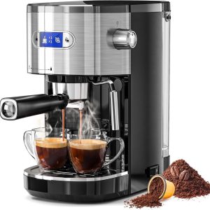 Espresso Machine, 20-Bar Professional Espresso Coffee Machine with Milk Frother & 45oz Removable Tank, Compact Stainless Steel Coffee Machine for Home, Latte, Cappuccino, Macchiato (Black)