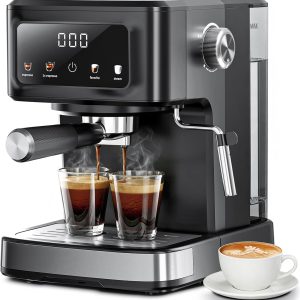 Espresso Machine with Milk Frother, 15 Bar Digital Espresso Maker for Latte & Cappuccino, LED Touch Screen, 1.5L Removable Water Tank, Compact Coffee Maker for Home/Office