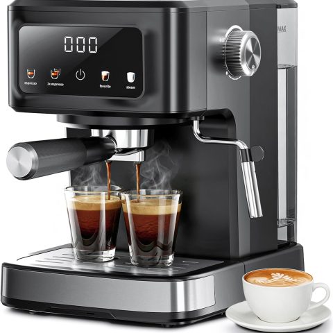 Espresso Machine with Milk Frother, 15 Bar Digital Espresso Maker for Latte & Cappuccino, LED Touch Screen, 1.5L Removable Water Tank, Compact Coffee Maker for Home/Office