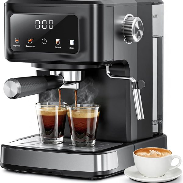 Espresso Machine with Milk Frother, 15 Bar Digital Espresso Maker for Latte & Cappuccino, LED Touch Screen, 1.5L Removable Water Tank, Compact Coffee Maker for Home/Office