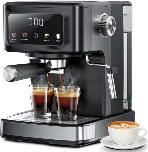 Espresso Machine with Milk Frother, 15 Bar Digital Espresso Maker for Latte & Cappuccino, LED Touch Screen, 1.5L Removable Water Tank, Compact Coffee Maker for Home/Office