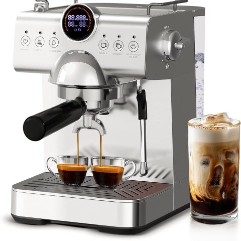 Espresso Machine with Milk Frother,20 Bar Semi-Automatic Expresso Coffee Machine for Home,50oz Removable Tank,Hot & Cold Brew,Single & Double Shot Latte Machine