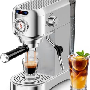 Espresso Machine 20 Bar, Compact Espresso Coffee Machine with Milk Frother, Stainless Steel Coffee Maker with 34oz Removable Water Tank, Cappuccino Machine for Home, Office, Latte (Silver)