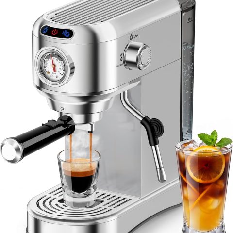 Espresso Machine 20 Bar, Compact Espresso Coffee Machine with Milk Frother, Stainless Steel Coffee Maker with 34oz Removable Water Tank, Cappuccino Machine for Home, Office, Latte (Silver)