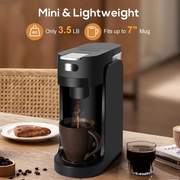 Single Serve Coffee Maker, 3 Seconds Instant Hot with Adjustable Temperature Control, Dual Brew Modes, Transparent Water Tank & Removable Stand, Fast Brewing Coffee Machine, Black